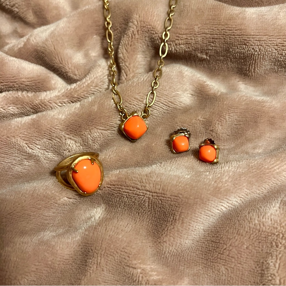 LIA SOPHIA Orange and Gold Boho Set | Earrings, Necklace, and Ring